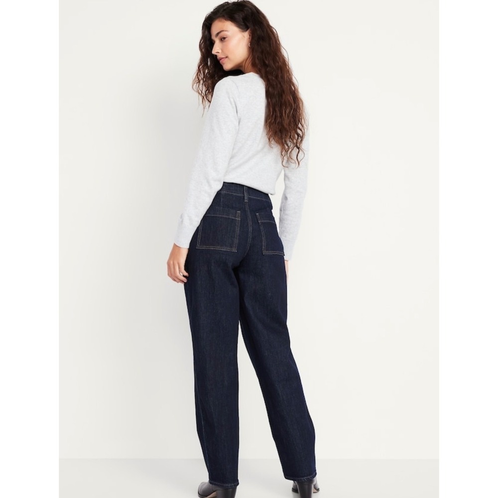 Old Navy OG Loose High Rise Jeans Dark Wash Relaxed Straight Leg Womens 4